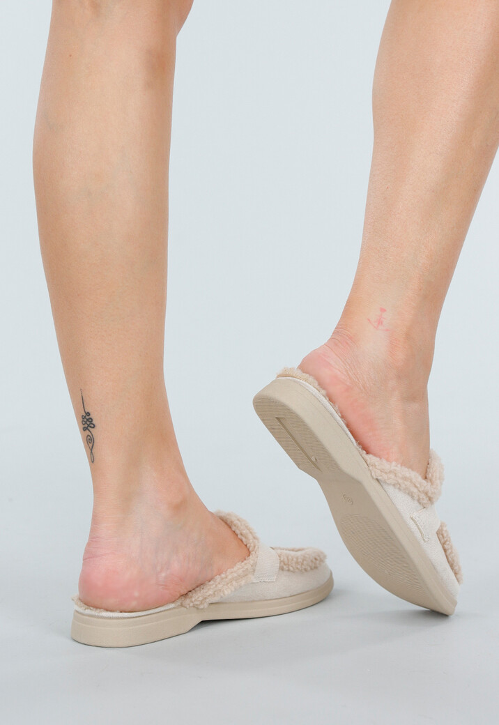 Beige Instap Slippers met Bontvoering
