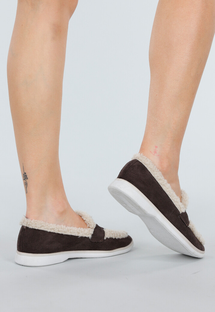 Donkerbruine Teddy Loafers met Goudkleurig Detail