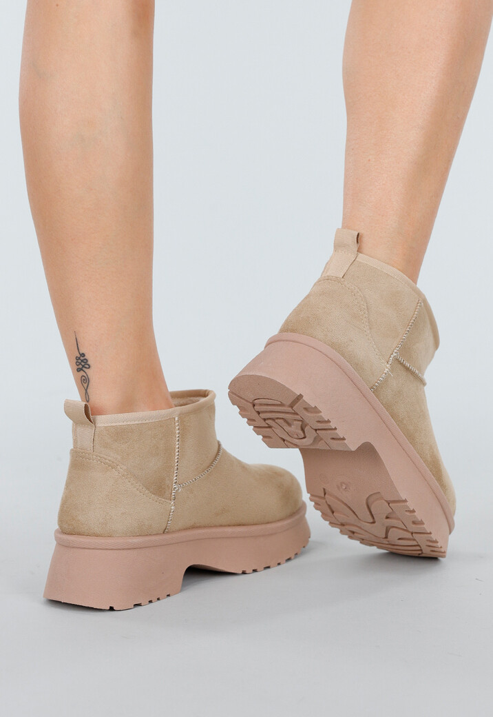 Beige Gevoerde Warme Boots met Teddy Binnenkant
