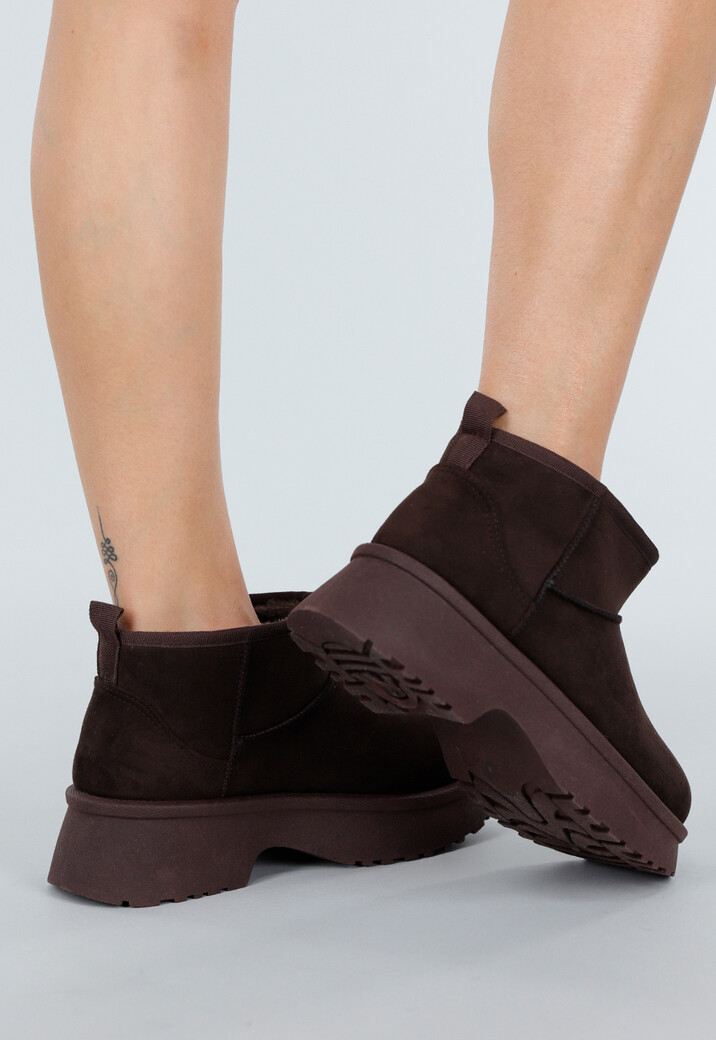 Donkerbruine Suède-look Snowboots met Platte Plateauzool