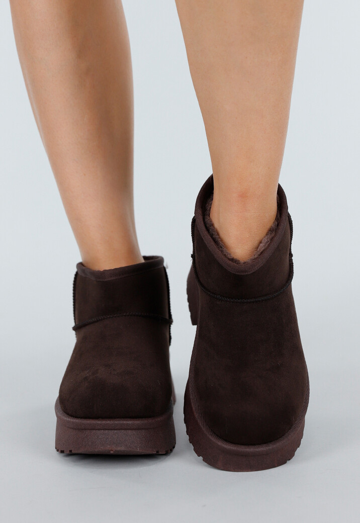 Donkerbruine Suède-look Snowboots met Platte Plateauzool
