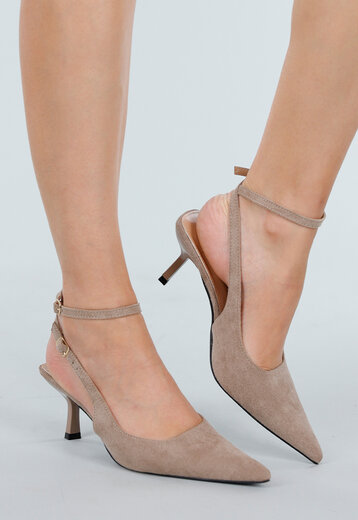 Beige Suede Pumps met Enkelbandje