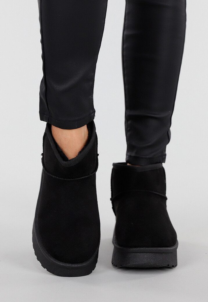 Zwarte Suède-look Snowboots met Platte Plateauzool