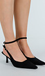 Zwarte Suède-Look Pumps met Enkelsluiting en Lage Hak