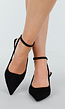Zwarte Suède-Look Pumps met Enkelsluiting en Lage Hak