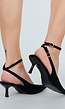 Zwarte Suède-Look Pumps met Enkelsluiting en Lage Hak