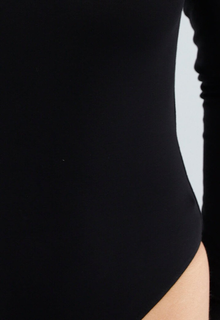 Zwarte Body met Lange Mouwen en Ronde Hals