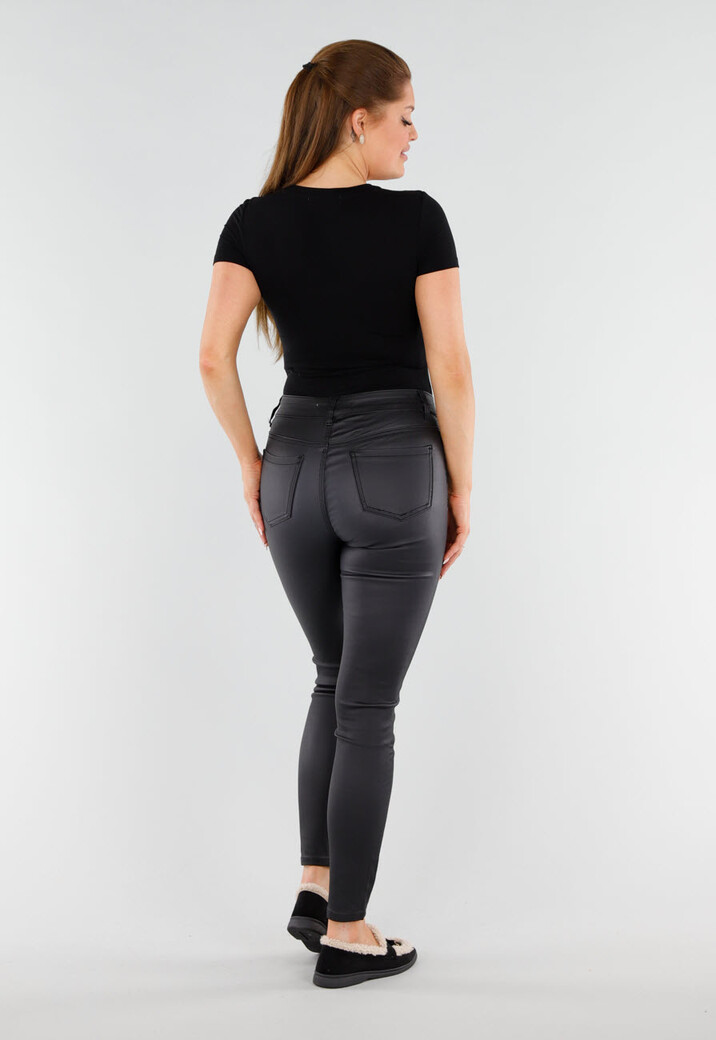 Zwarte Body met V-Hals en Korte Mouwen