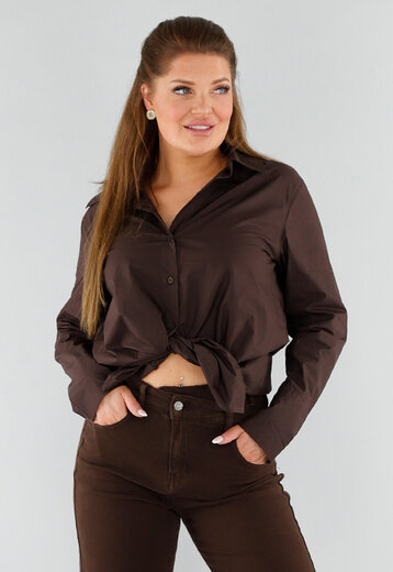 Chocoladebruine Blouse met Lange Mouwen