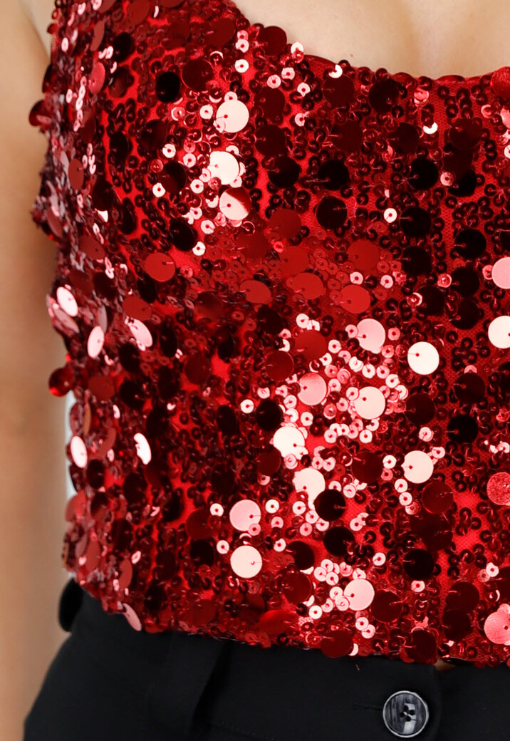 Rood Pailletten Halter Top met Open Rug