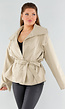 Beige Oversized Jas met Ceintuur en Brede Kraag