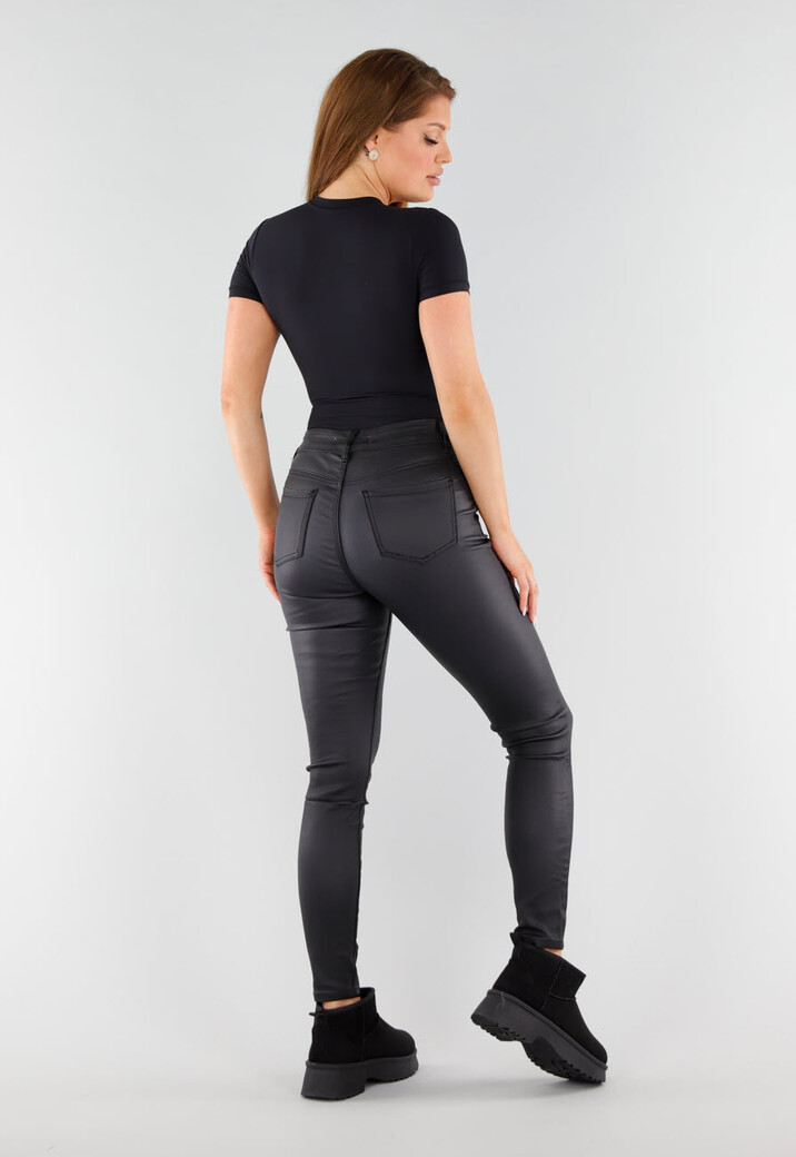 Zwarte String Body met Korte Mouwen en Ronde Hals