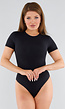 Zwarte String Body met Korte Mouwen en Ronde Hals