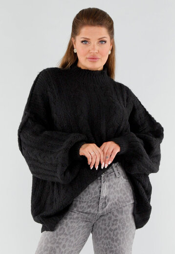 Zwarte Gebreide Trui met Col