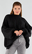 Zwarte Oversized Gebreide Trui met Colkraag en Kabelpatroon