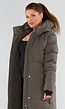 Khaki Lange Pufferjas met Capuchon en Hoge Kraag