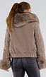 Taupe Korte Jas met Imitatiebontkraag