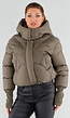 Taupe Pufferjas met Hoge Kraag en Capuchon