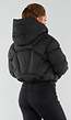 Zwarte Gewatteerde Pufferjas met Capuchon en Hoge Kraag