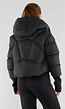 Zwarte Gewatteerde Pufferjas met Capuchon en Hoge Kraag