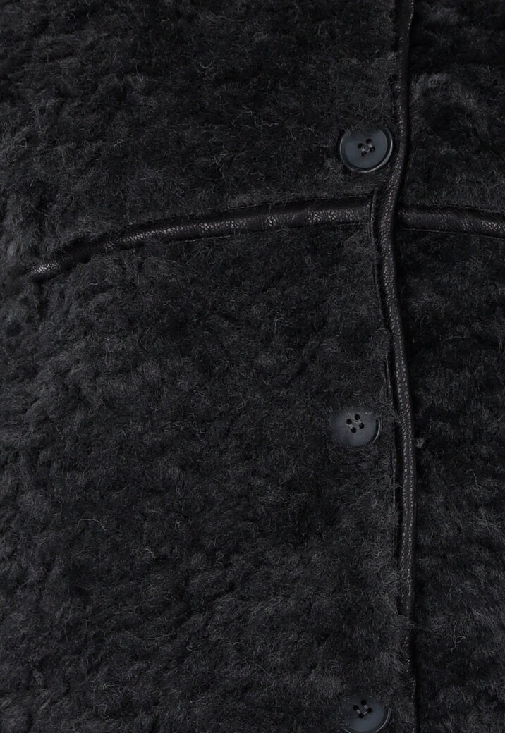 Zwarte Teddy Bontjas met Knoopsluiting