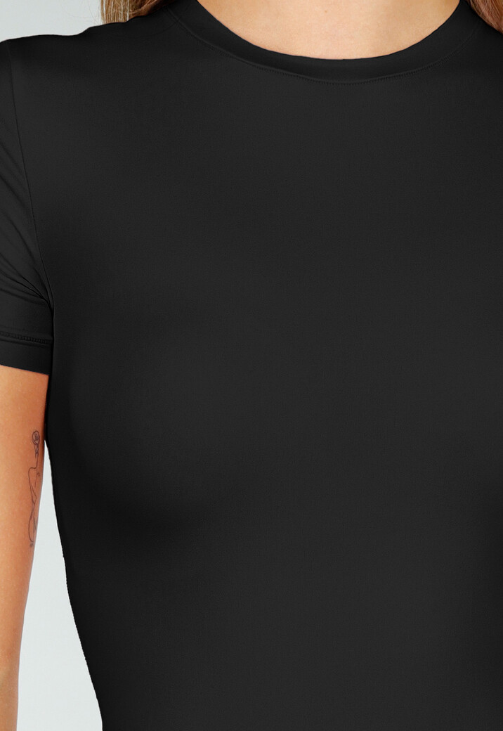 Zwarte String Body met Korte Mouwen en Ronde Hals