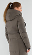 Khaki Lange Pufferjas met Capuchon en Hoge Kraag