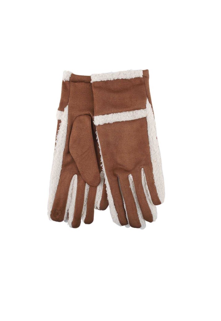 Warme Suède Handschoenen met Zachte Teddy Voering en Contrasterende Afwerking