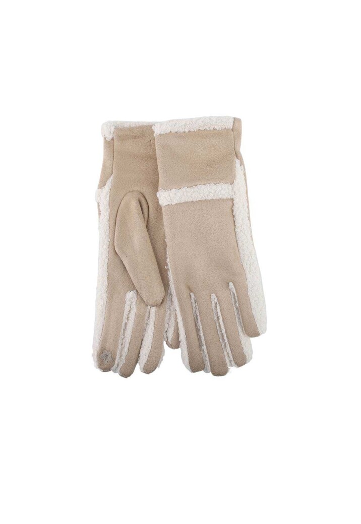 Warme Suède Handschoenen met Zachte Teddy Voering en Contrasterende Afwerking