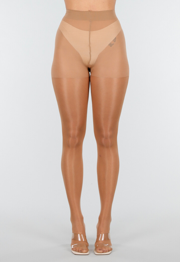 Beige Glanzende Panty met Hoge Taille en Corrigerend Effect