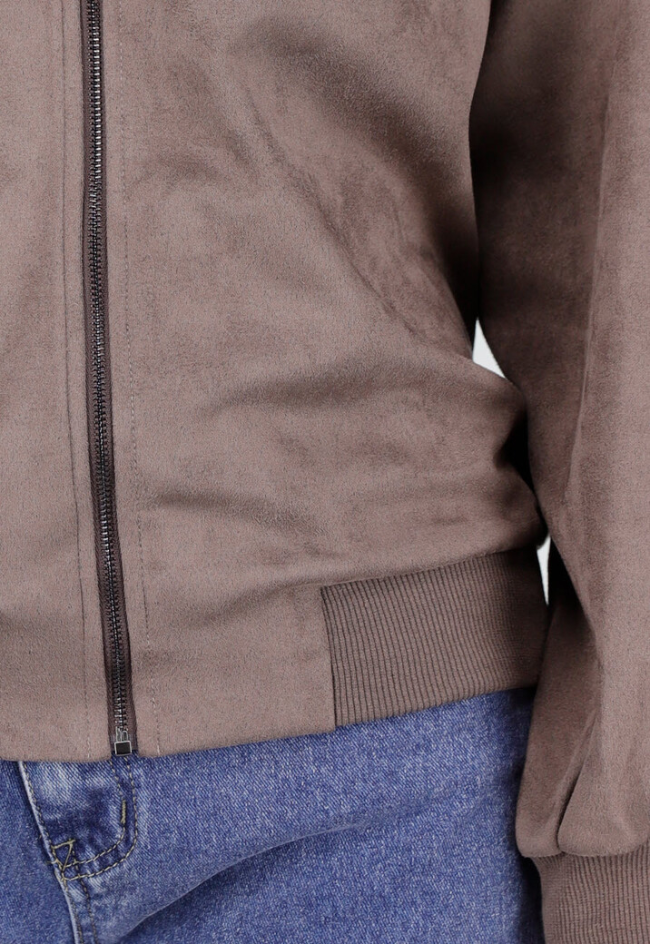 Bruin Grijs Bomberjack met Rits en Geribde Boorden