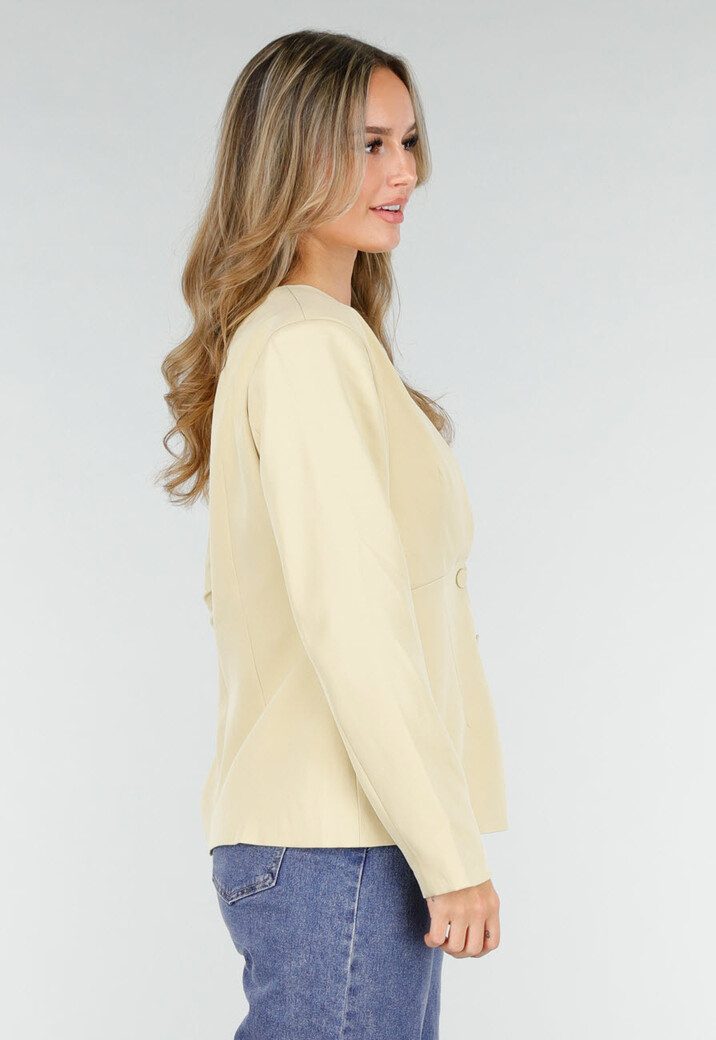 Lichtgele Blazer met Getailleerde Pasvorm en Knoopsluiting