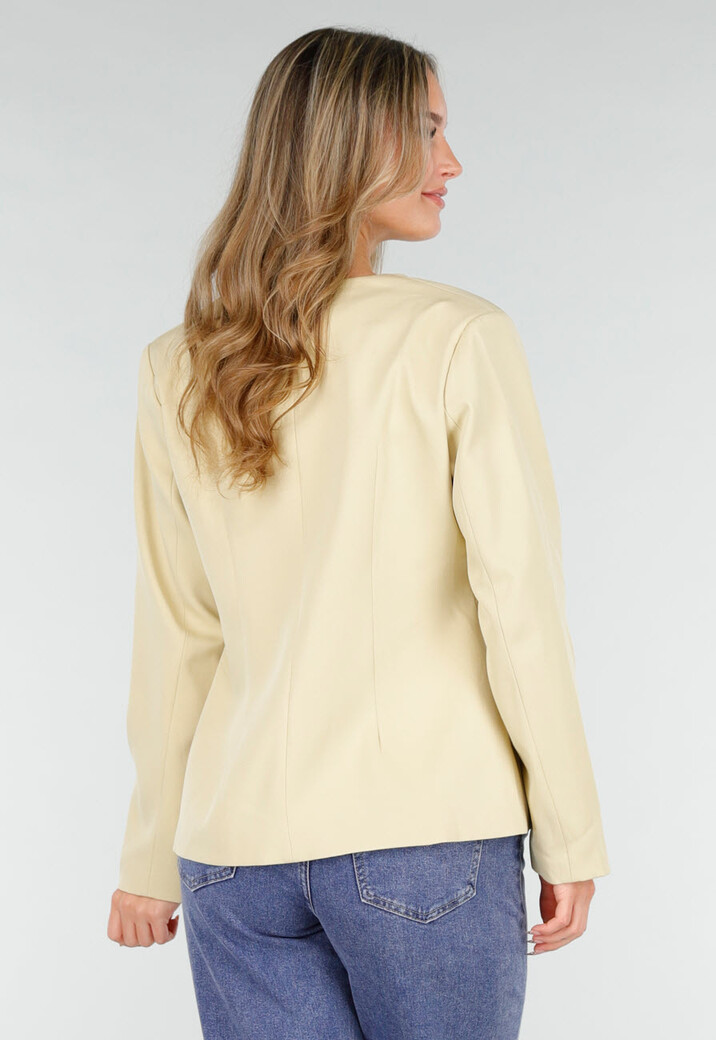 Lichtgele Blazer met Getailleerde Pasvorm en Knoopsluiting