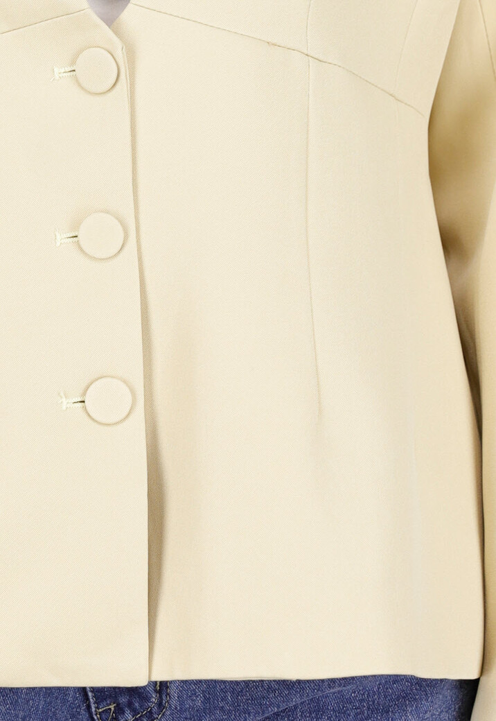 Lichtgele Blazer met Getailleerde Pasvorm en Knoopsluiting