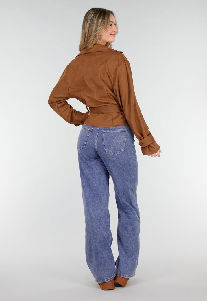 Bruine Jas van Suèdelook met Strikceintuur