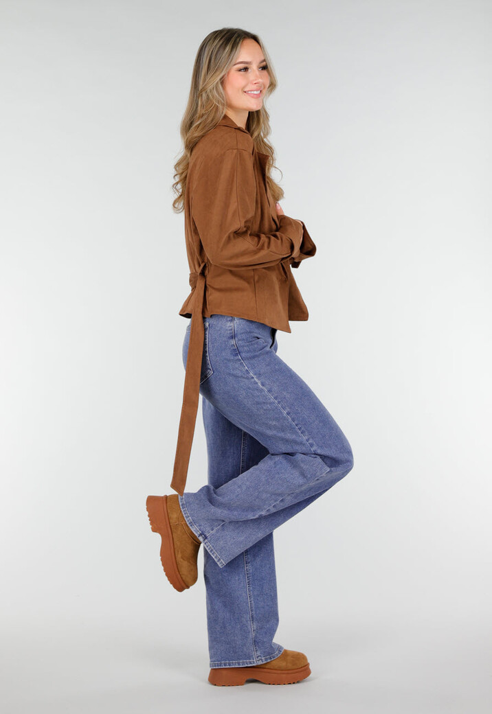 Bruine Jas van Suèdelook met Strikceintuur