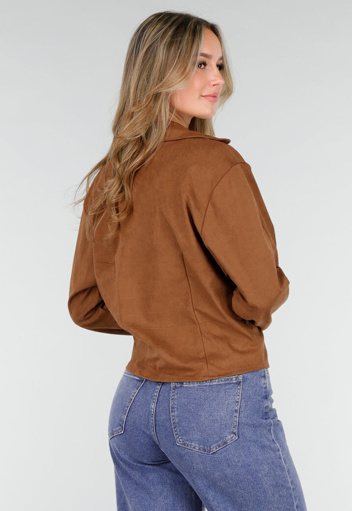 Bruine Jas van Suèdelook met Strikceintuur