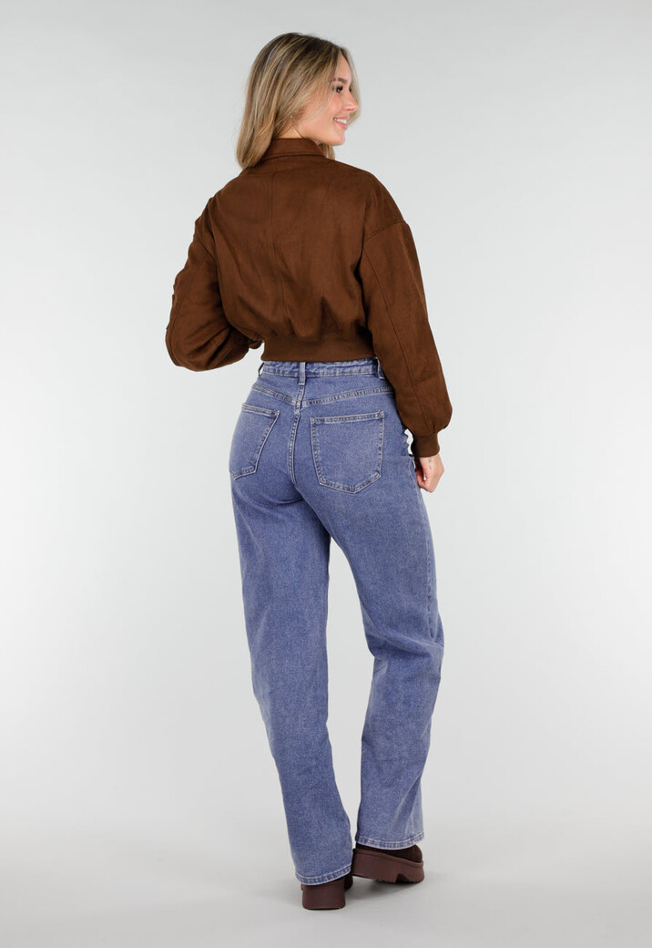 Donkerbruine Suèdelook Jas met Ritssluiting