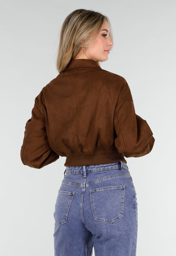 Donkerbruine Suèdelook Jas met Ritssluiting