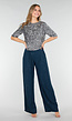 Zeeblauwe Linnenlook Glitter Pantalon met Stretchband