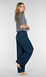 Zeeblauwe Linnenlook Glitter Pantalon met Stretchband