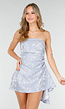 Lichtblauwe Strapless Mini Jurk met Jacquardstructuur