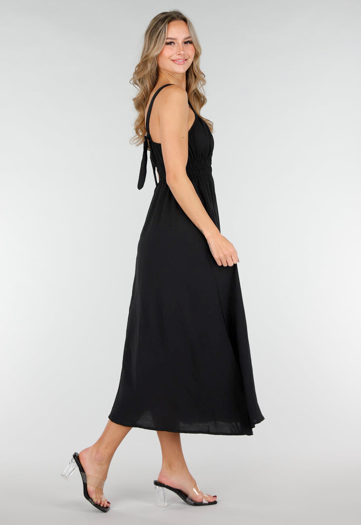 Zwarte Midi Jurk met Brede Bandjes en Stretch