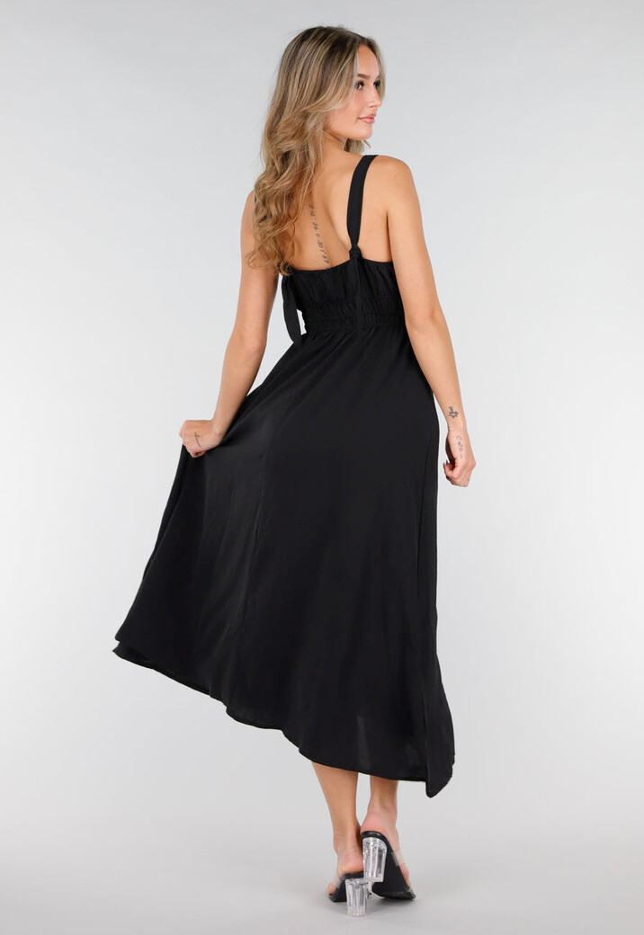 Zwarte Midi Jurk met Brede Bandjes en Stretch