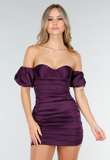 Paars Off Shoulder Stretch Jurkje