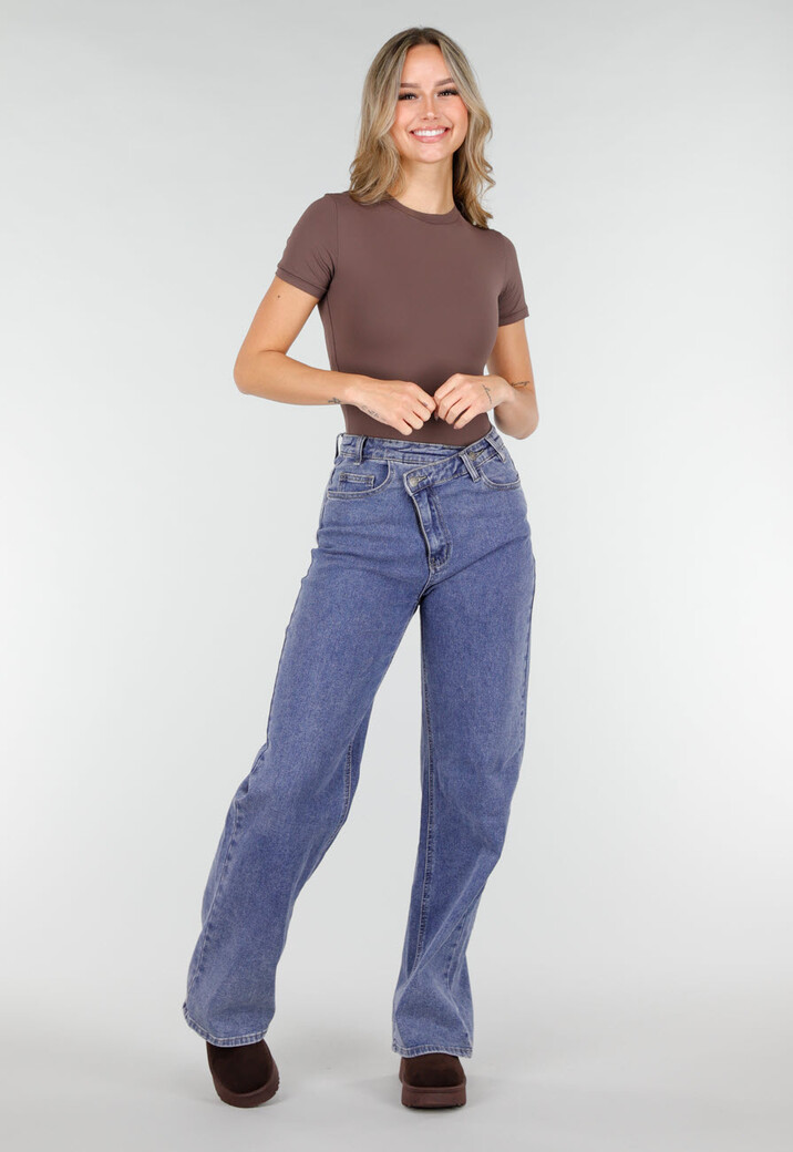 Bruine Stringbody met Korte Mouwen en Naadloze Afwerking