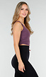 Auberginekleurige Sporttop met Diepe Halslijn en Aansluitende Pasvorm