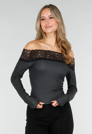 Zwarte Off Shoulder Polka Dot Top