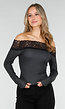 Zwarte Off Shoulder Stretch Top met Kant en Stippenprint