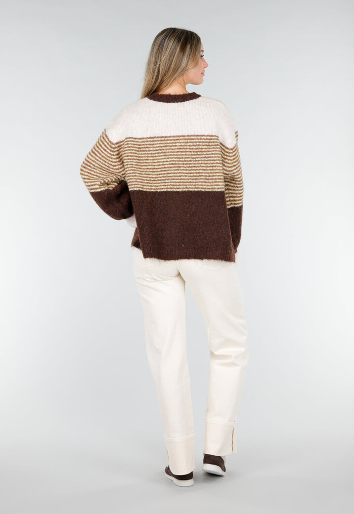 Bruin Gestreept Gebreid Wollen Vest met Knopen